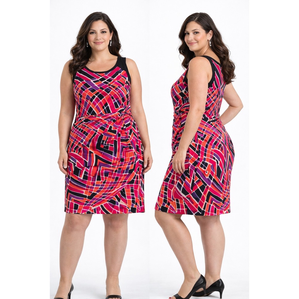 Jones Studio Women Dress‎ XL Pink Geometric Sleeveless Stretch Career